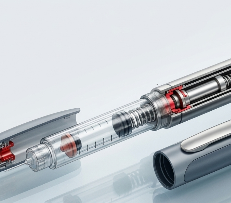 Pen device cross-section showing internal mechanism for patient adherence